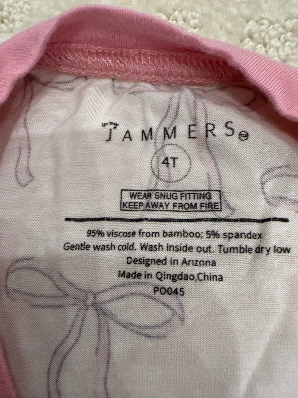 In My Jammers Bamboo Pink Bow Pajama Set 4T Coquette Matching Pajamas